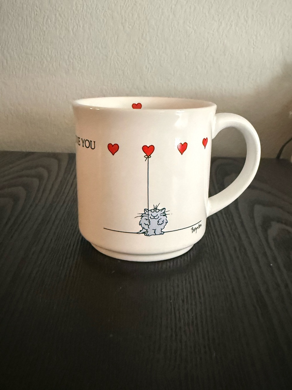 Vintage Sandra Boynton "LOVE YOU" Cat & Heart Balloons Coffee Mug